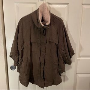 Olive Green Sherpa Lined Poncho- Size O/S